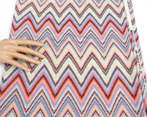 Purple Mint Multi Chevron Light Weight Polyester Crepe Woven Fabric 2.5 yards